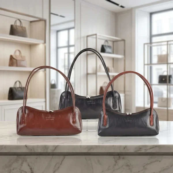 Klassieke lederen handtas Prato - met lange handvatten