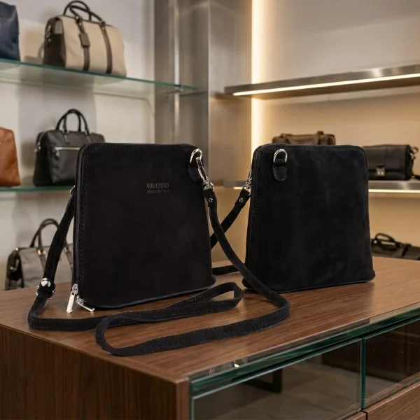 Klassieke suede schoudertas zwart - Concio