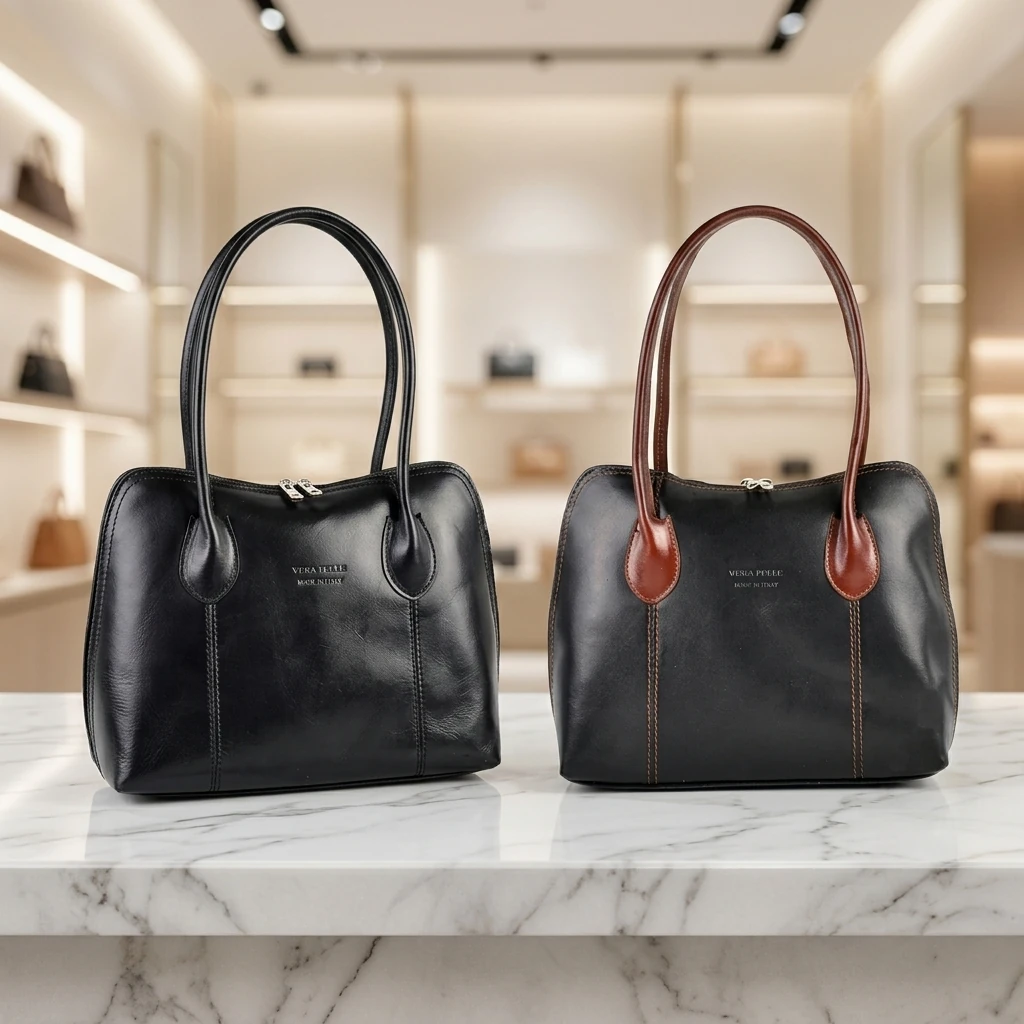 Roos Cadeaus - vera pelle tas Piombino - Bruin-Zwart en Bruin-Zwart