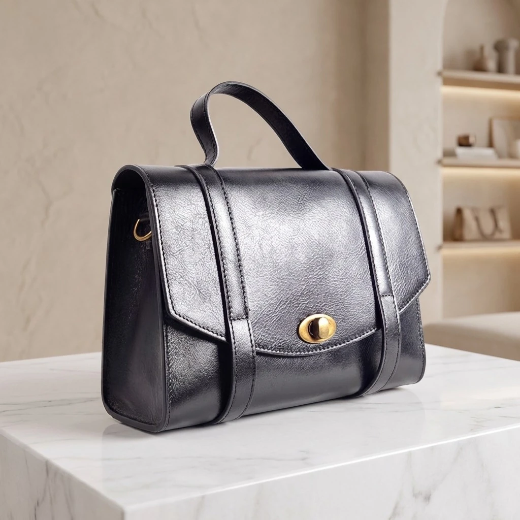 Stijlvolle Klassiek echt leren schoudertas Vera Pelle Handtas Colobraro zwart