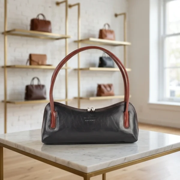 Roos Cadeaus - Vera pelle handtas lange handvaten zwart-bruin