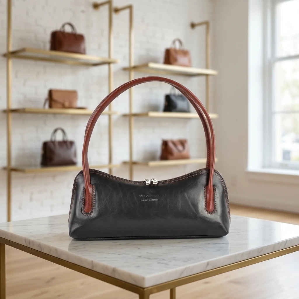 Roos Cadeaus - Vera pelle handtas lange handvaten zwart-bruin