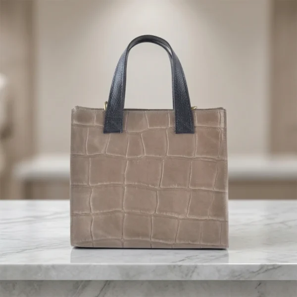 Croco print leren handtas vierkant Taupe