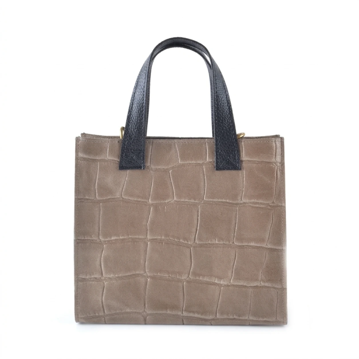 Croco print leren handtas vierkant Taupe
