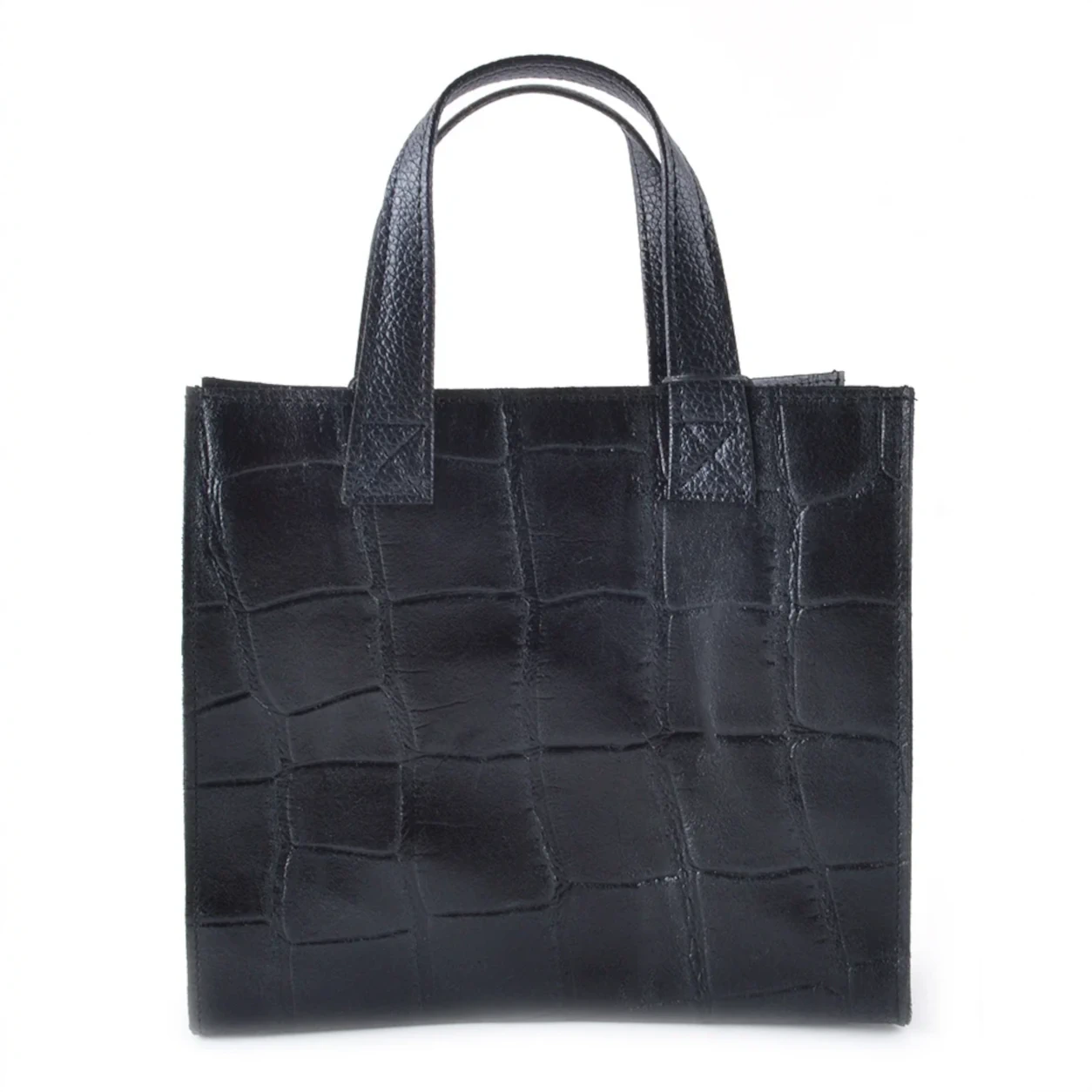 Croco print leren handtas vierkant Zwart