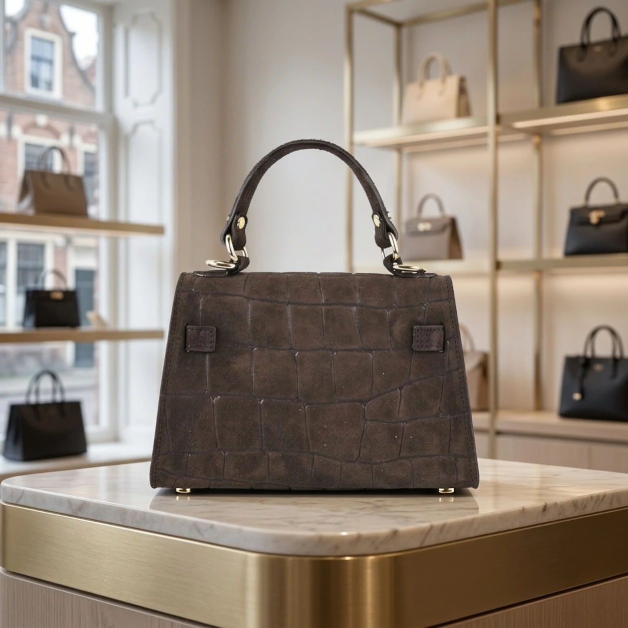 Elegante en tijdloze Croco-print handtas | Zacht Suède uitstraling Faeto - Afbeelding 4