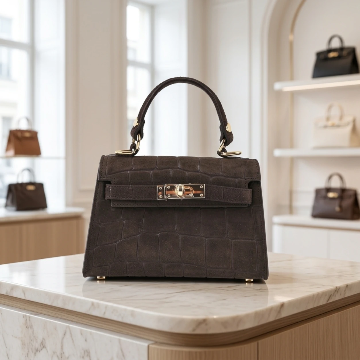 Elegante en tijdloze Croco-print handtas | Zacht Suède uitstraling Faeto - Afbeelding 3