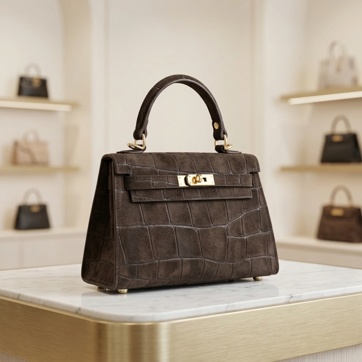 Elegante en tijdloze Croco-print handtas | Zacht Suède uitstraling Faeto - Afbeelding 6