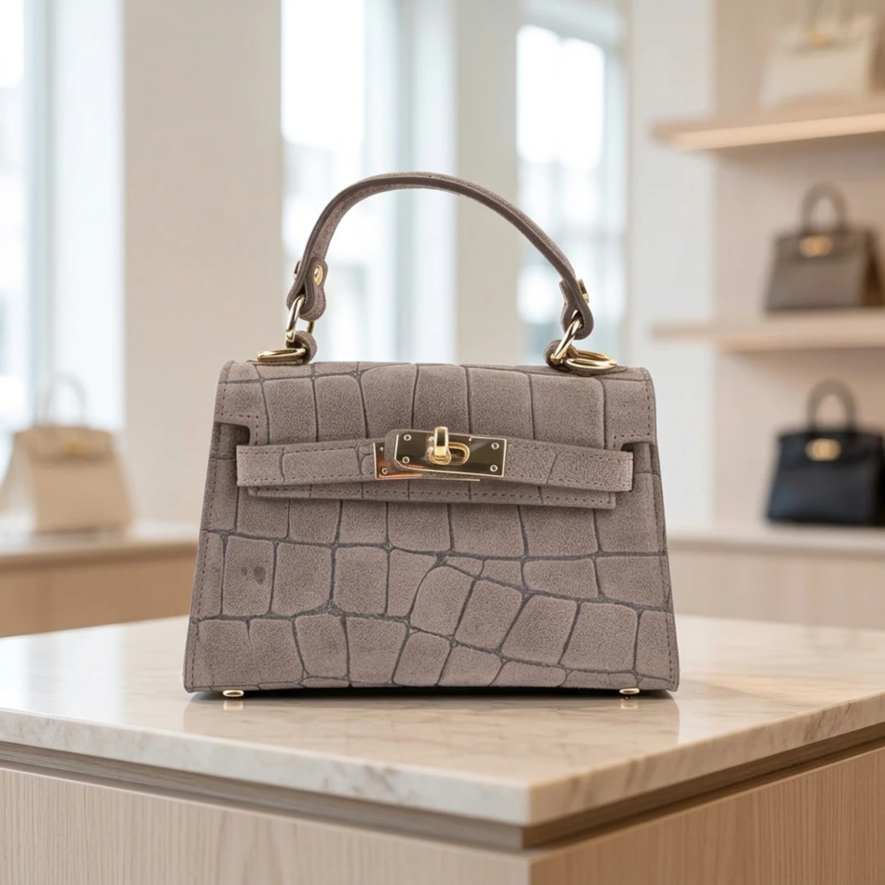 Elegante en tijdloze Croco-print handtas | Zacht Suède uitstraling Faeto