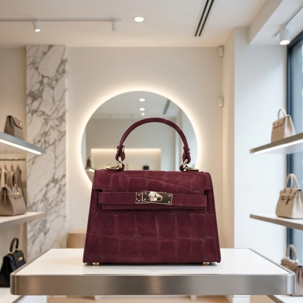 Elegante en tijdloze Croco-print handtas | Zacht Suède uitstraling Faeto - Afbeelding 5